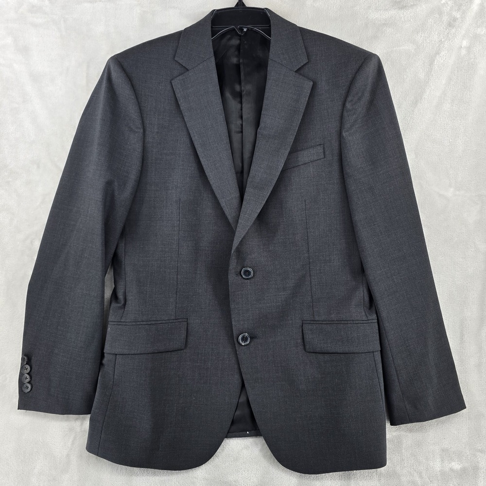 Theory Mens Wool Plaid Gray Sport Coat Jacket Blazer Sz 38S Two Button EUC